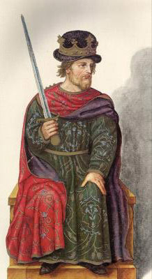 Миниатюра из Испанской королевской библиотеки.
Король Гарсия I (910 г.).